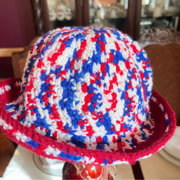 Handmade Women’s Red White & Blue Bucket Hat, 4th of July Hat, Patriot Day - Picture 2 of 7